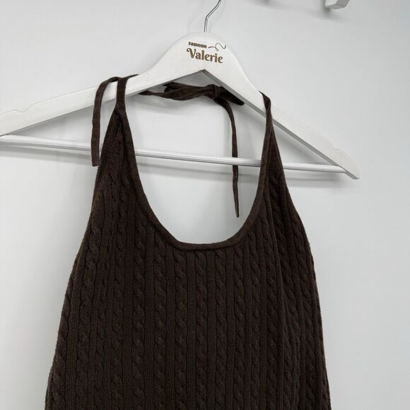 Gap Brown Y2k Halter Cable Knit Tank Top Cotton Size Large - Picture 2 of 11